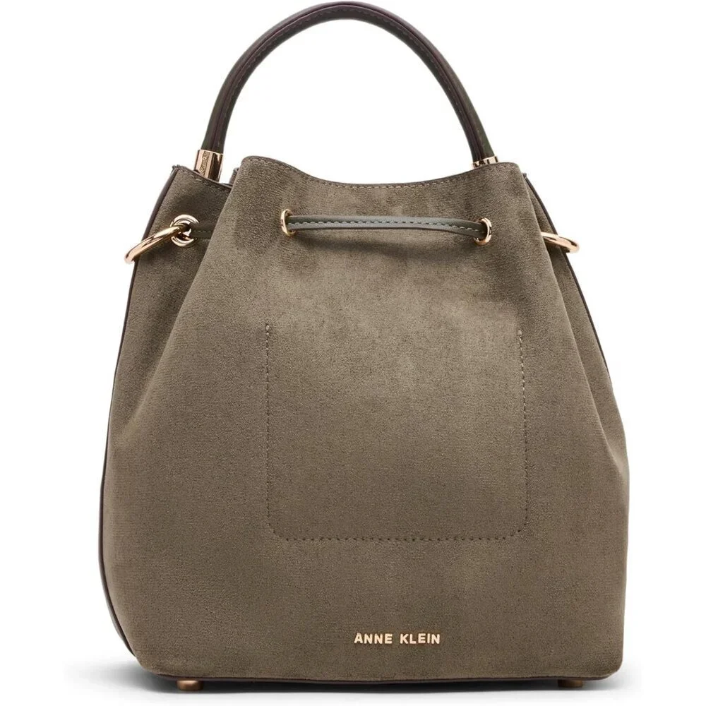 Womens Medium Bucket Bag Polyester Olive Convertible Strap Drawstring